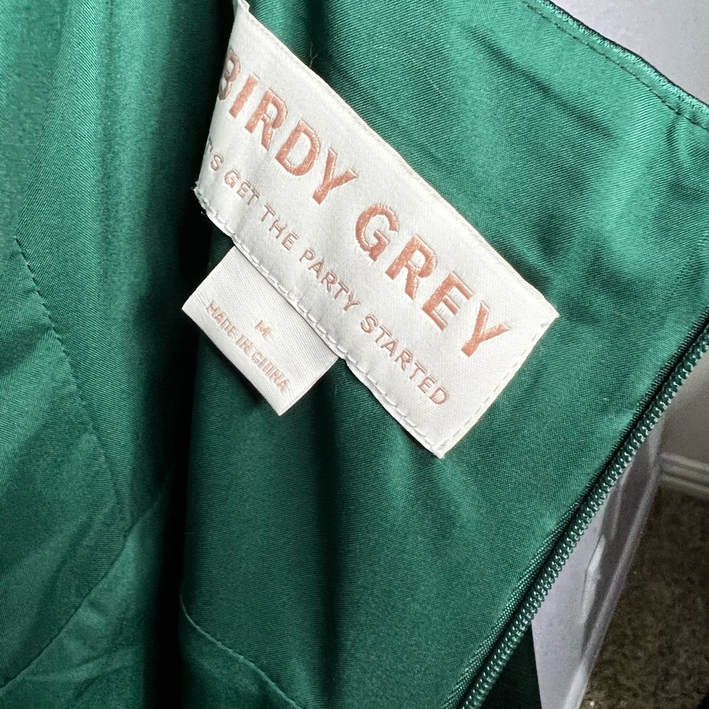 Birdy Grey One-Shoulder Satin Dress in Deep Green - Picture 6 of 6